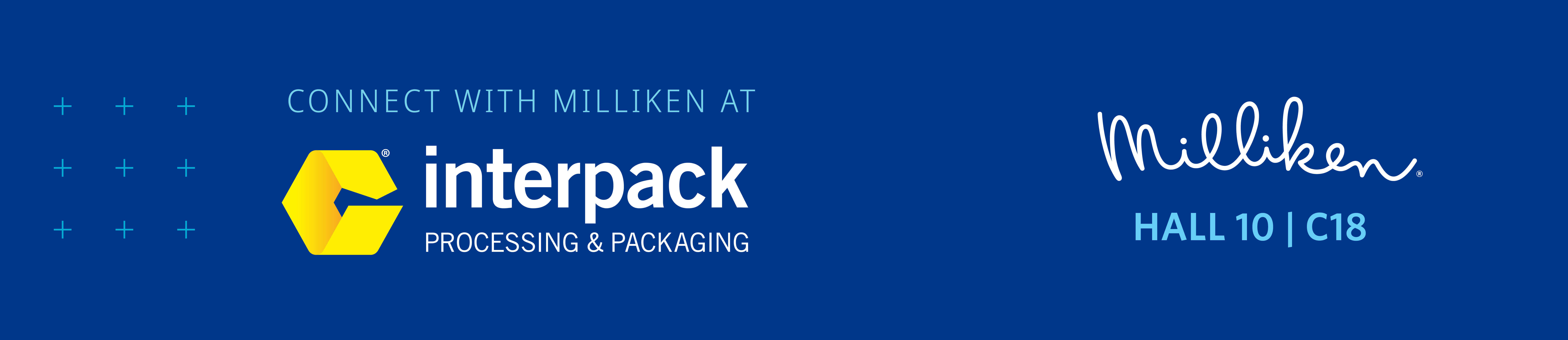Interpack 2026 header image with Milliken logo and text reading Hall 10 | C18