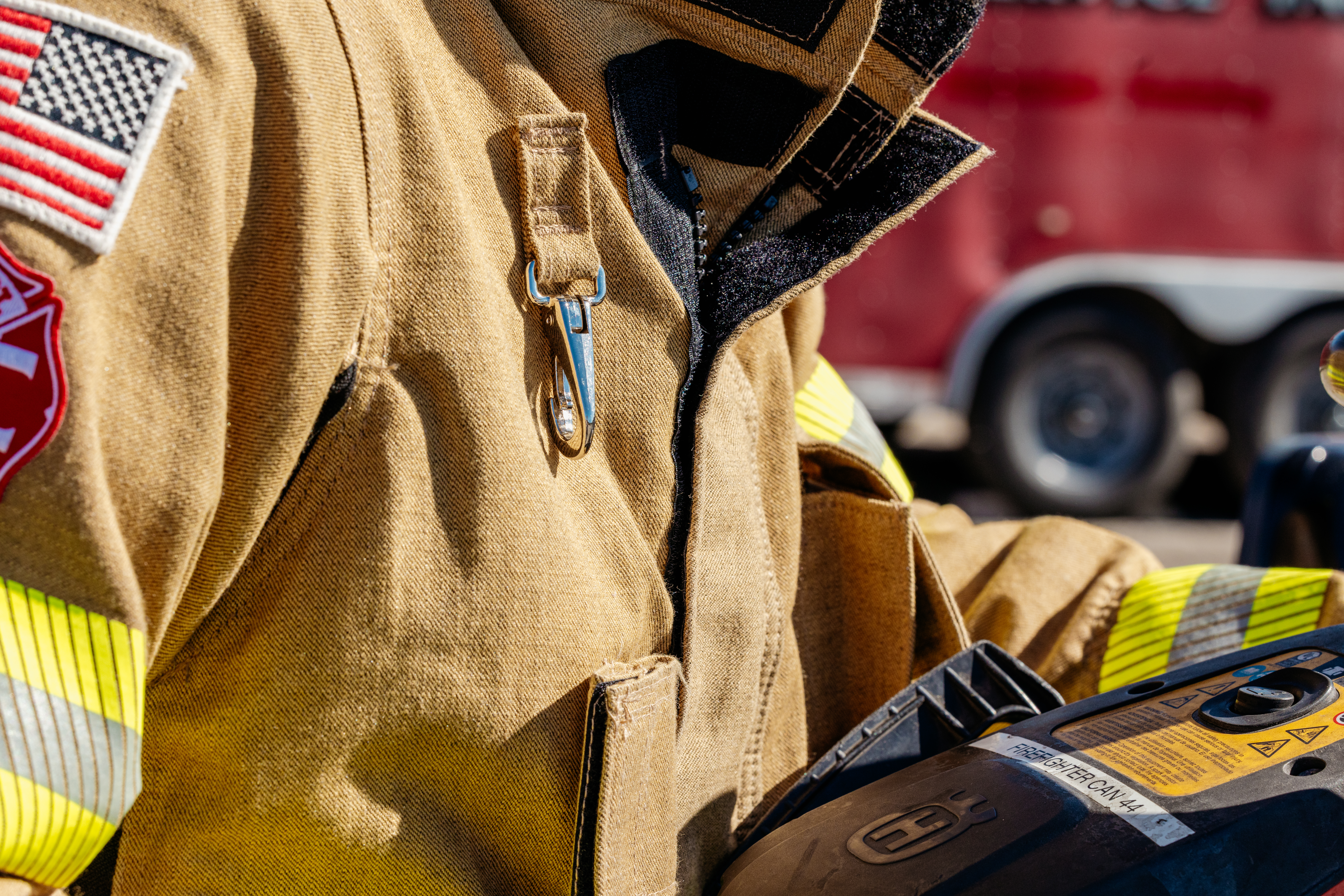 Close up image of a firefighter suit